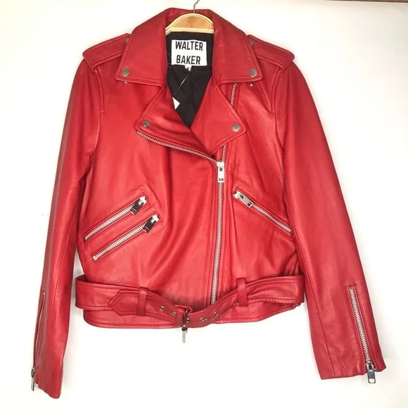 Walter Baker Allison Leather Moto Red Jacket - Picture 4 of 12